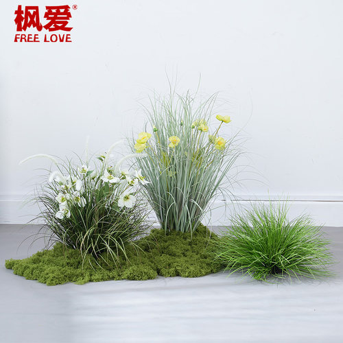 彷真绿色植物假草团蒲草造景草堆布置室内地面假花芦苇景观狗尾巴