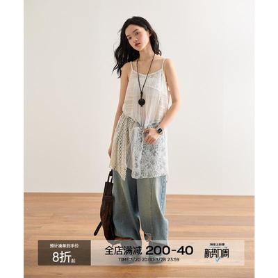 octopusme章鱼家白色蕾丝吊带连衣裙女夏季不规则叠穿屁帘短裙子