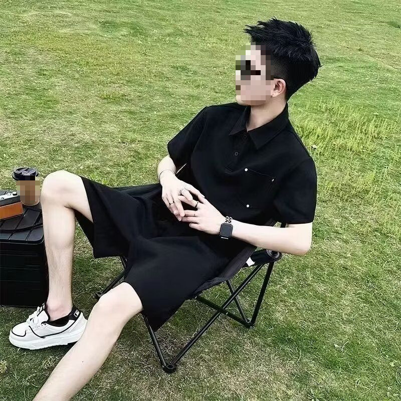 男士时尚短袖POLO衫套装休闲商务休闲短裤夏季男装搭配一套痞帅气