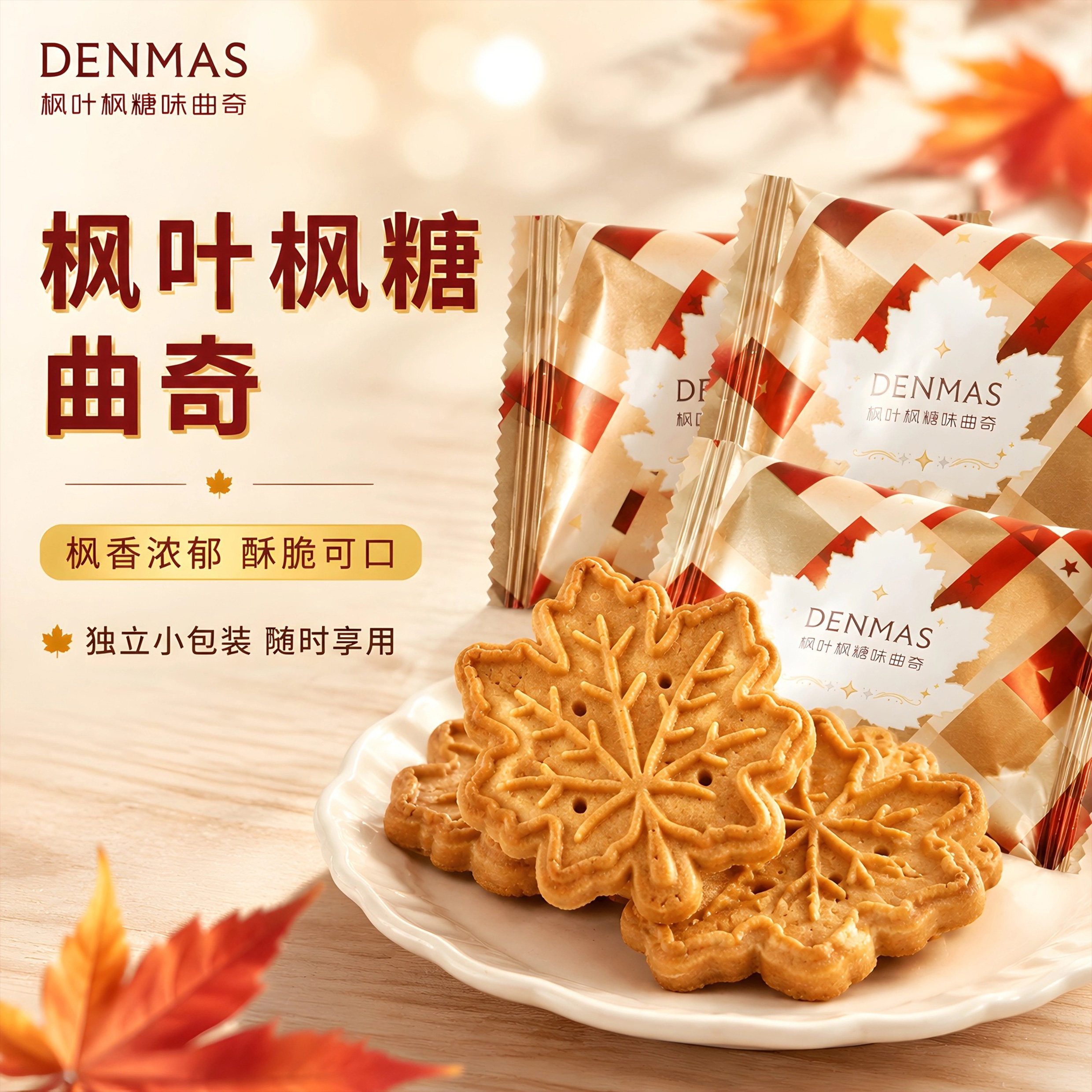 DENMAS丹玛仕枫叶枫糖味曲奇枫叶造型饼干结婚喜饼下午茶点心零食