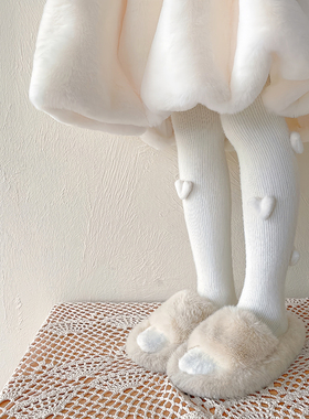 女童秋冬加厚可爱毛绒爱心连裤袜儿童宝宝獭兔毛宝宝洛丽塔打底裤