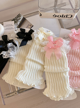 女童洛丽塔花边袜套春秋中筒袜堆堆袜韩系蕾丝蝴蝶结秋冬保暖腿套