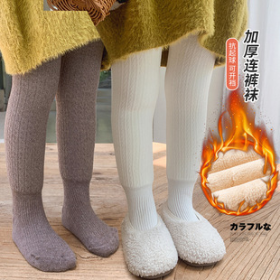 女童加绒连裤袜冬季加厚白色打底袜宝宝纯色保暖打底裤儿童袜子
