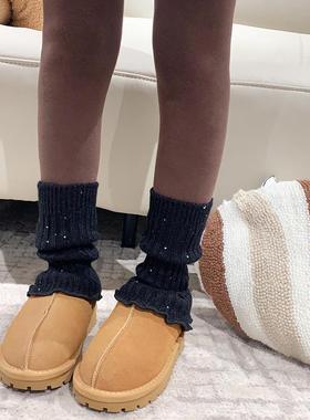 女童堆堆袜套短款腿套黑色亮片袜套秋冬宝宝中高筒袜雪地靴袜子冬