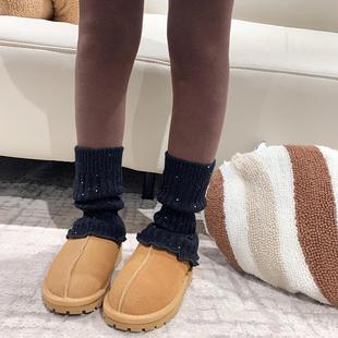 女童堆堆袜套短款腿套黑色亮片袜套秋冬宝宝中高筒袜雪地靴袜子冬