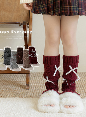 女童红色袜套花边蝴蝶结秋冬腿套宝宝洛丽塔韩系花边新年红小腿袜