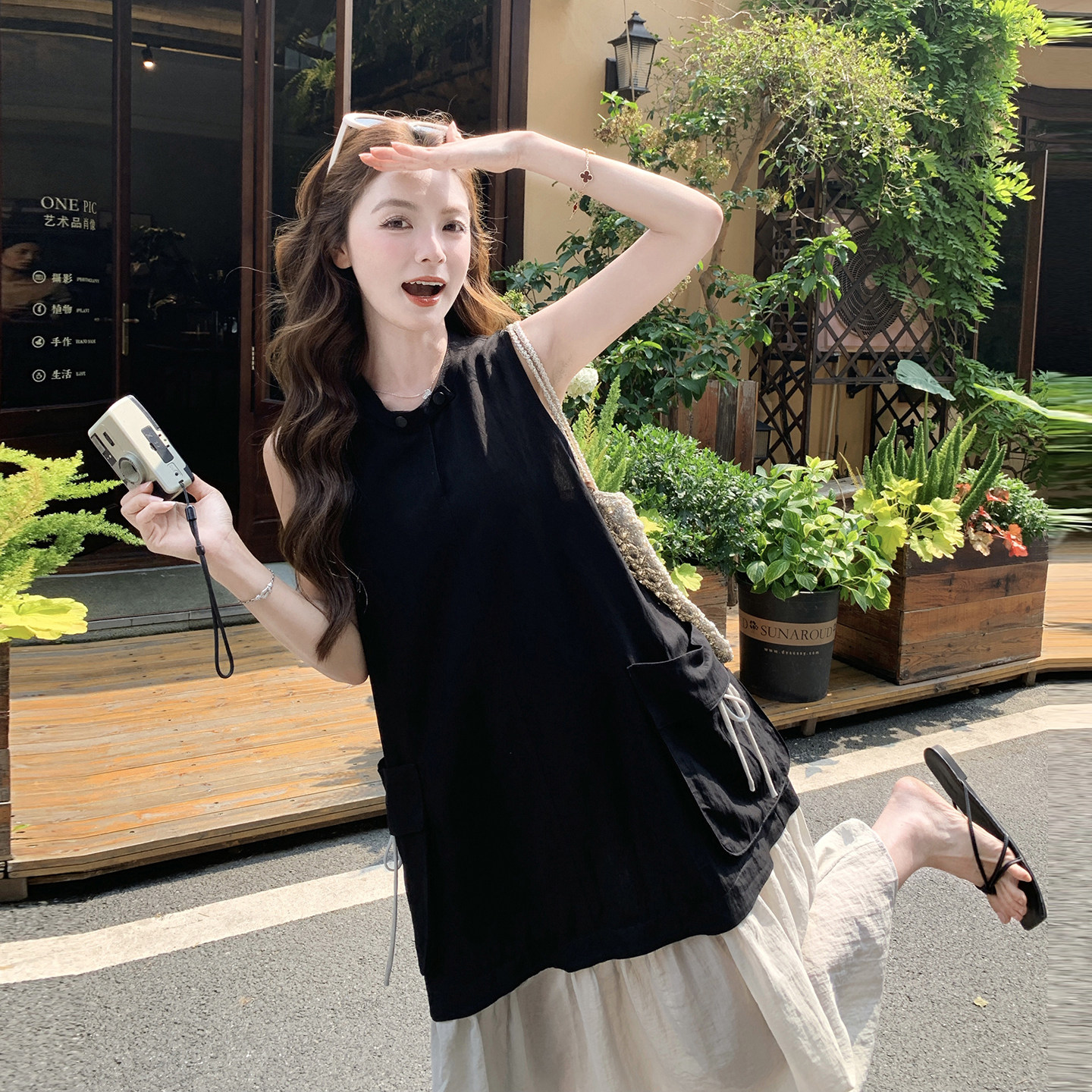 韩系大码显瘦假两件拼接连衣裙