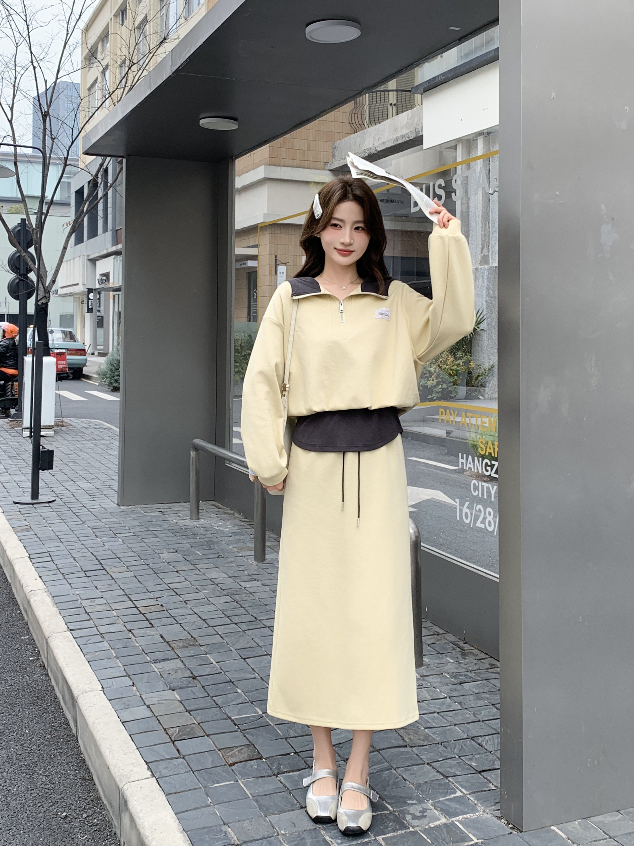 2026春季新款高级感灰色针织套头卫衣二件套休闲学院风套裙,女装/女士精品,时尚套装,淘宝优惠券,粉丝福利购,淘宝优惠卷