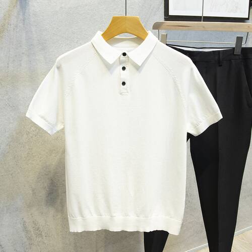 纯色简约白色polo衫男翻领潮流痞帅修身休闲插肩速干短袖t恤男士