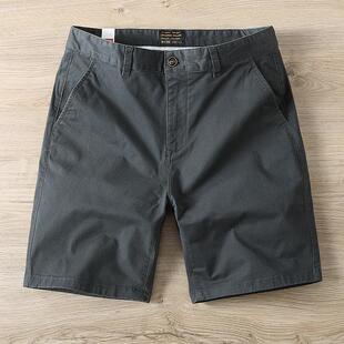 纯棉修身 直筒外穿爸爸中裤 美式 休闲五分裤 短裤 新款 5分西装 男夏季