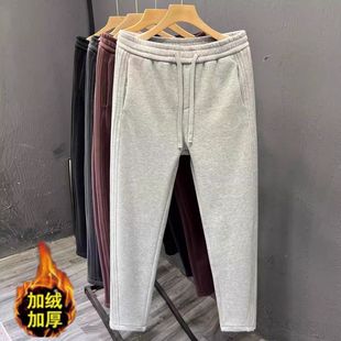高品质加绒休闲裤男士冬季保暖直筒微阔运动裤加厚裤子潮流青年装
