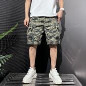 新款 痞帅速干五分裤 美式 短裤 夏季 宽松直筒休闲裤 迷彩户外工装 男士