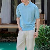 凉感冰爽丝高级感纽扣设计翻领POLO针织衫 短袖 男韩系百搭 新款 夏季