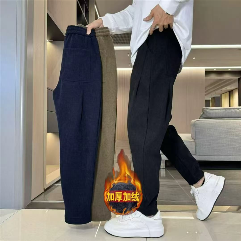 秋冬新款休闲裤宽松时尚百搭男士哈伦裤纯色松紧腰加绒加厚直筒裤,男装,休闲裤,淘宝优惠券,粉丝福利购,淘宝优惠卷