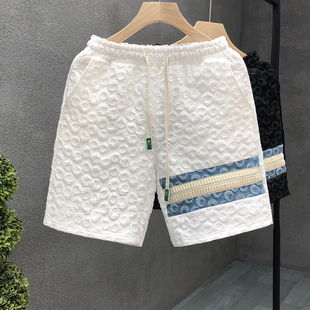 痞帅发泡工艺短裤男休闲外穿白色裤子2025夏季新款男士沙滩大裤衩