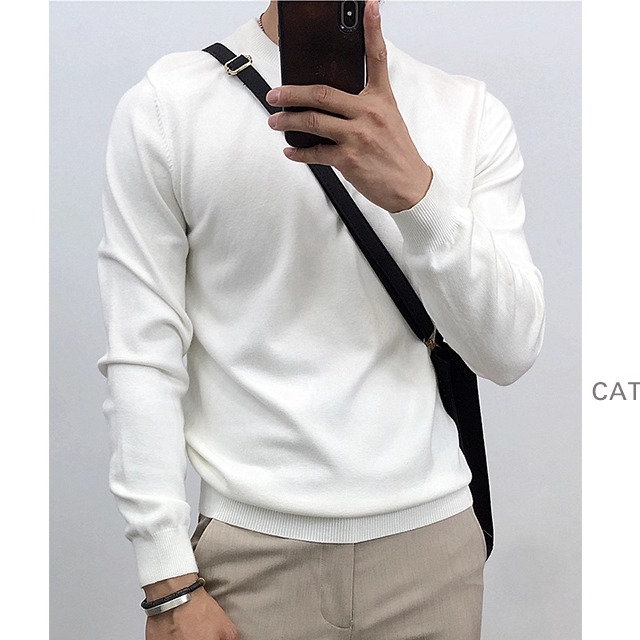 春秋纯色薄款圆领打底针织衫