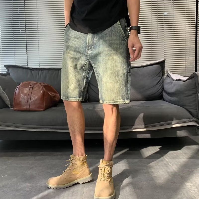 夏季薄款五分牛仔短裤男韩版潮流破洞修身休闲潮牌裤子男5分马裤