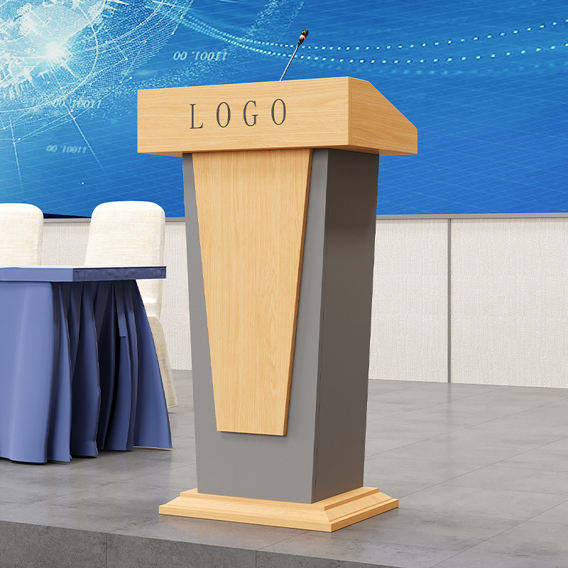演讲台实木可移动演讲桌会议室演播厅木质讲桌订制logo迎宾接待台