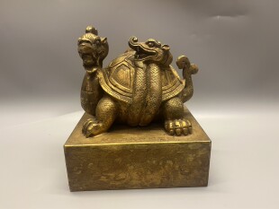 古玩收藏品纯铜鎏金神兽印章摆件金器龙龟瑞兽铜玉玺大印老物件