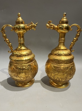 古玩收藏纯铜鎏金御用精美龙壶酒壶老物件风水居家镇收藏辽金时期