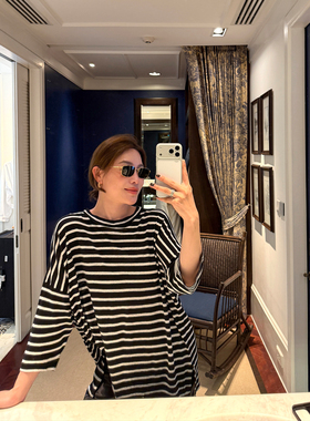 【3/4 20点上新】复古松弛~亚麻人丝正肩七分袖T恤