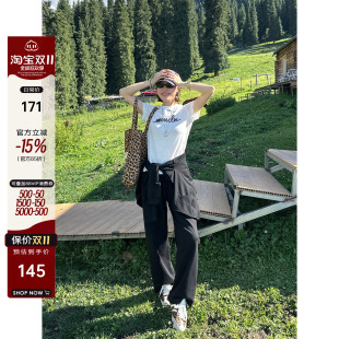 YANGLE_正肩短袖 早秋宽松休闲圆领钉珠刺绣字母上衣 女t恤2025新款