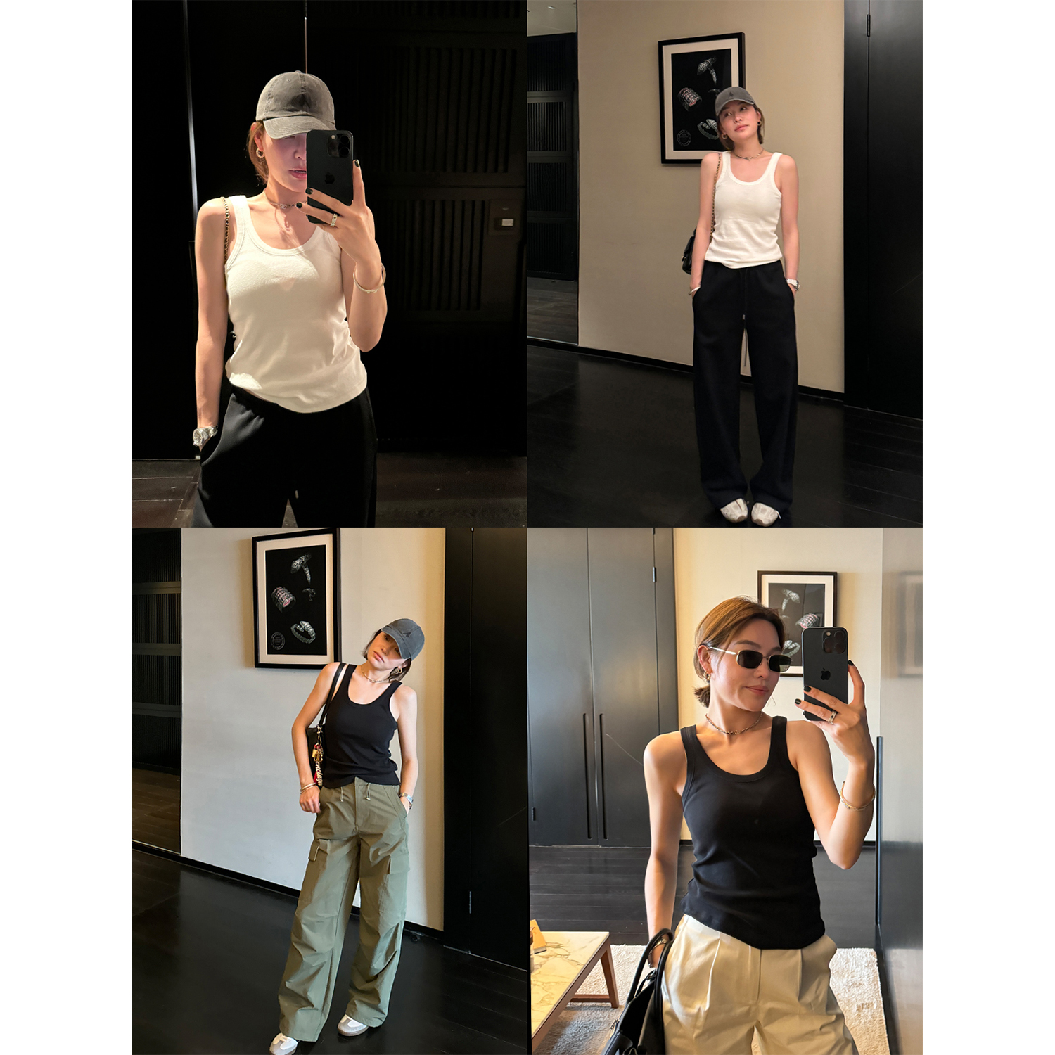 修身弹力螺纹U领背心吊带