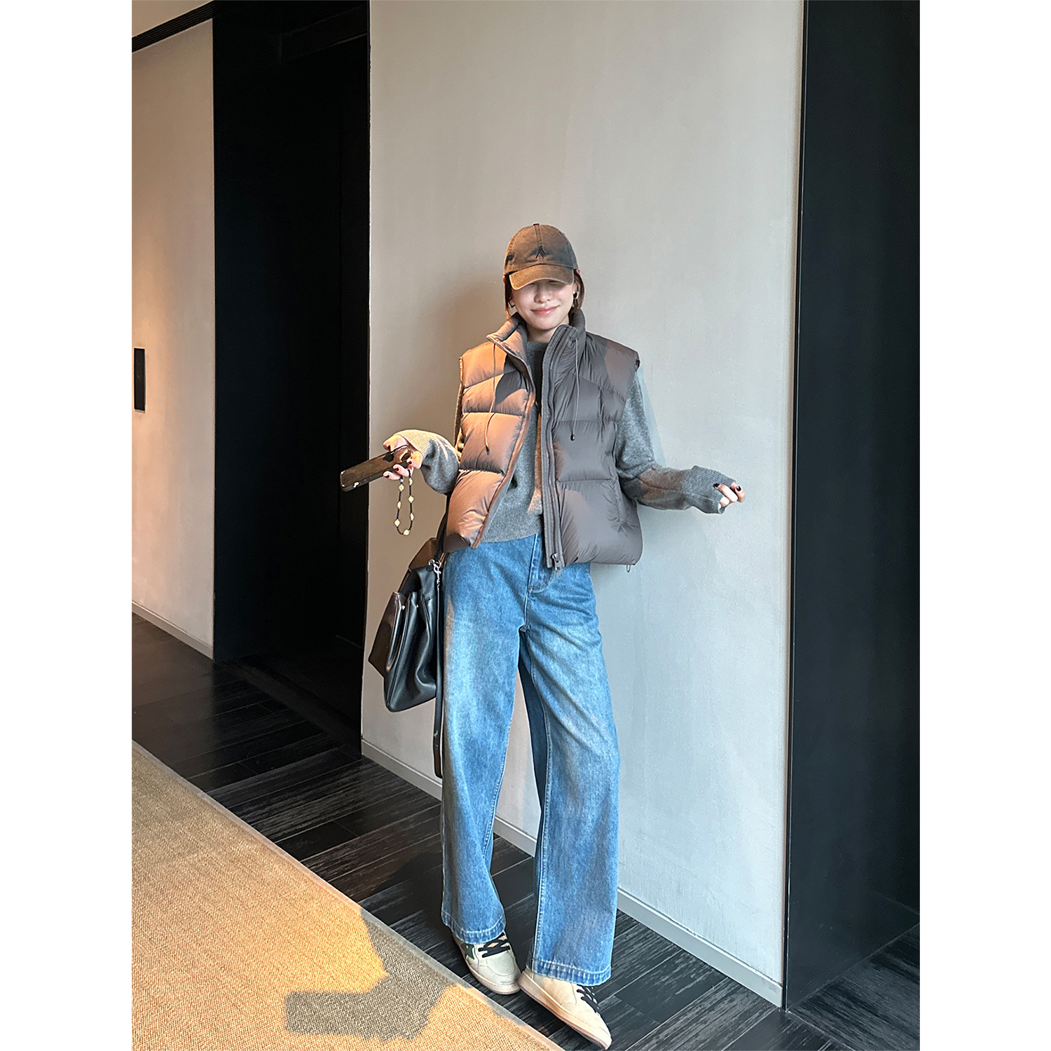 复古竹节棉斜纹水洗直筒牛仔裤