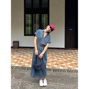 YANGLE_复古牛仔连衣裙女2025新款夏薄款宽松休闲收腰直筒连体裤