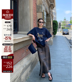 T恤 欧货休闲豹纹韩系慵懒大版 YANGLE_短袖 宽松t恤女2025年夏新款