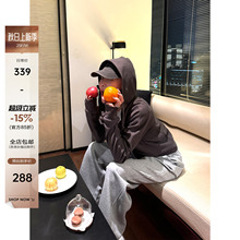 YANGLE_连帽灰色卫衣女2025新款秋季宽松休闲毛圈棉开衫短款外套