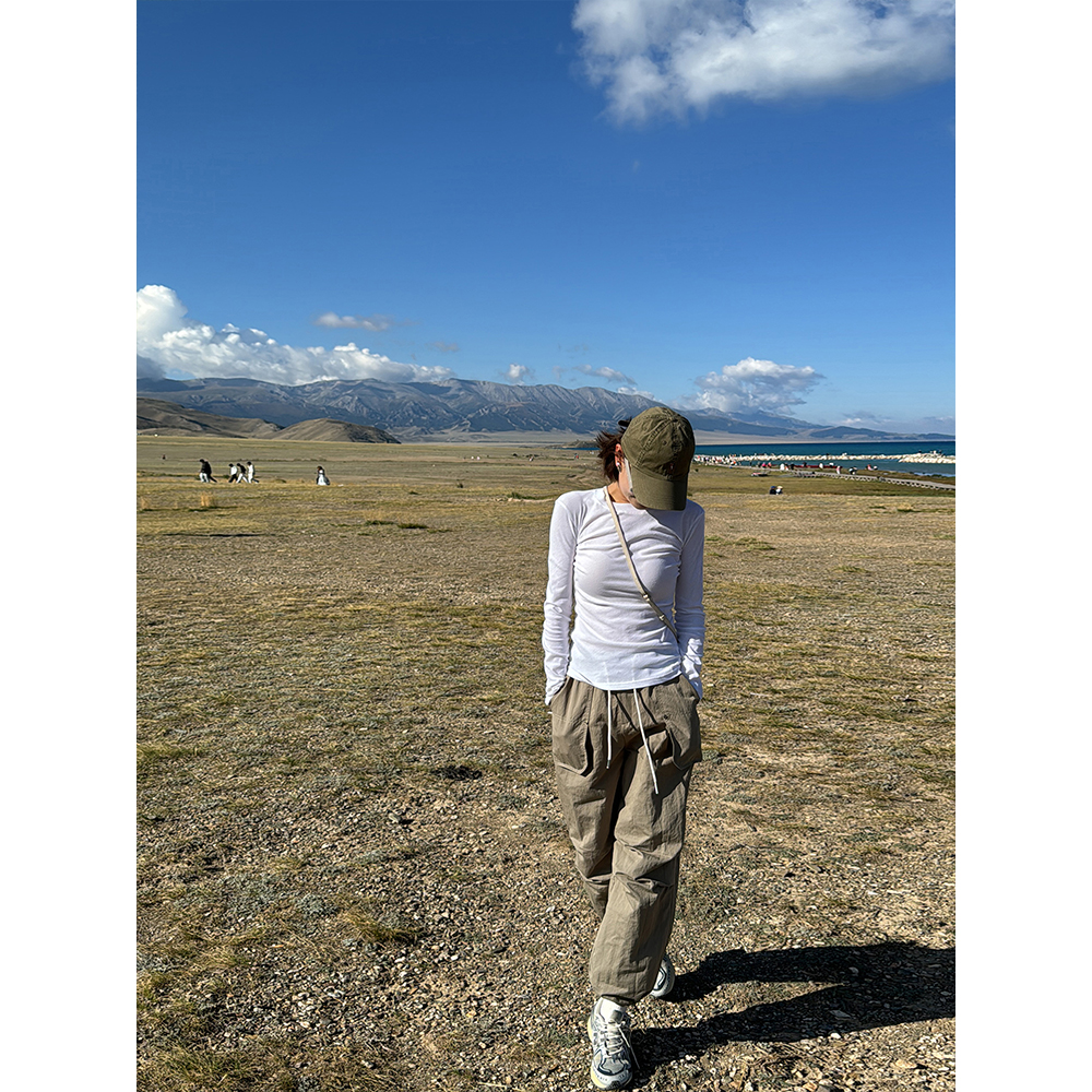 YANGLE_工装休闲裤子女2025春季新款户外薄款高腰宽松抽绳束脚裤
