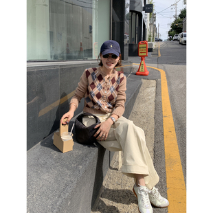 【断码清仓】YANGLE_100羊毛短款菱格提花圆领/开衫毛衣