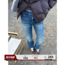 直筒长裤 YANGLE_牛仔裤 韩系复古水洗蓝色抓绒窄版 新款 女2025冬季