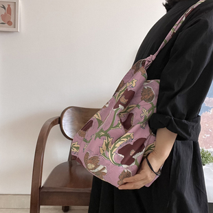 新款 印度风纯棉小众斜跨花卉文艺单肩包斜挎包薄款 纯棉布袋夏季