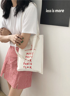 小小的一只布袋dance红色字母印花单肩帆布包 小个子bi备迷你小包