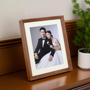 黑胡桃实木榫卯相框摆台高级感婚纱照片打印冲洗做成摆台桌摆10寸