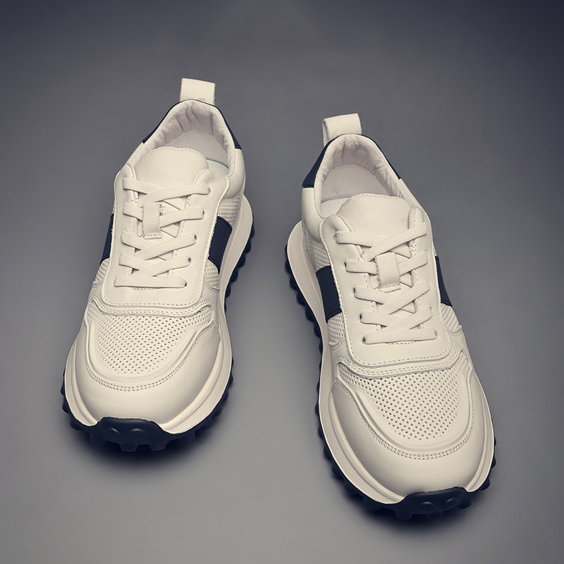 芸棉绣2026夏季新款皮面镂空透气舒适真皮潮流百搭男士休闲运动鞋