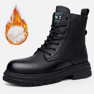 真皮加厚绒马丁靴保暖高帮羊毛棉防滑雪地潮靴 新款 芸棉绣男士 冬季