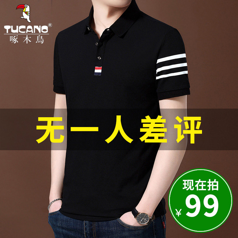 啄木鸟冰丝纯棉短袖t恤 男夏季男士半袖修身体恤翻领丝光棉POLO衫