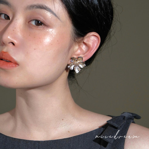 Nicedream法式咖啡金花小众耳钉