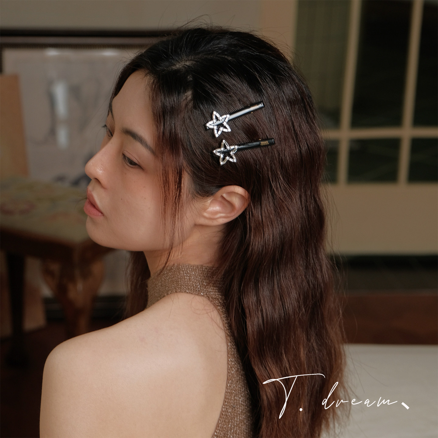 《星星邮戳》法式复古水钻对夹发夹刘海bb夹少女侧边发卡ins风