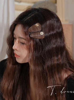 《建桥学院》百搭法式复古英伦格纹发夹刘海bb夹少女侧边发卡边夹