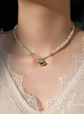 nicedream彩釉马天然石串珠项链