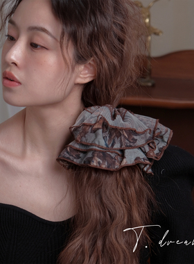 《乌兰》双层碎花薄纱发圈ins发饰女丸子头法式复古头绳头饰头花