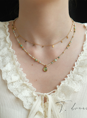 Nicedream法式绿猫眼串珠锁骨链