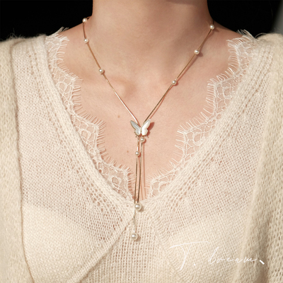 nicedream法式珍珠蝴蝶长项链