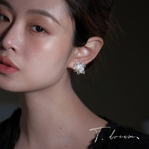 nicedream法式超闪银白烟花耳环