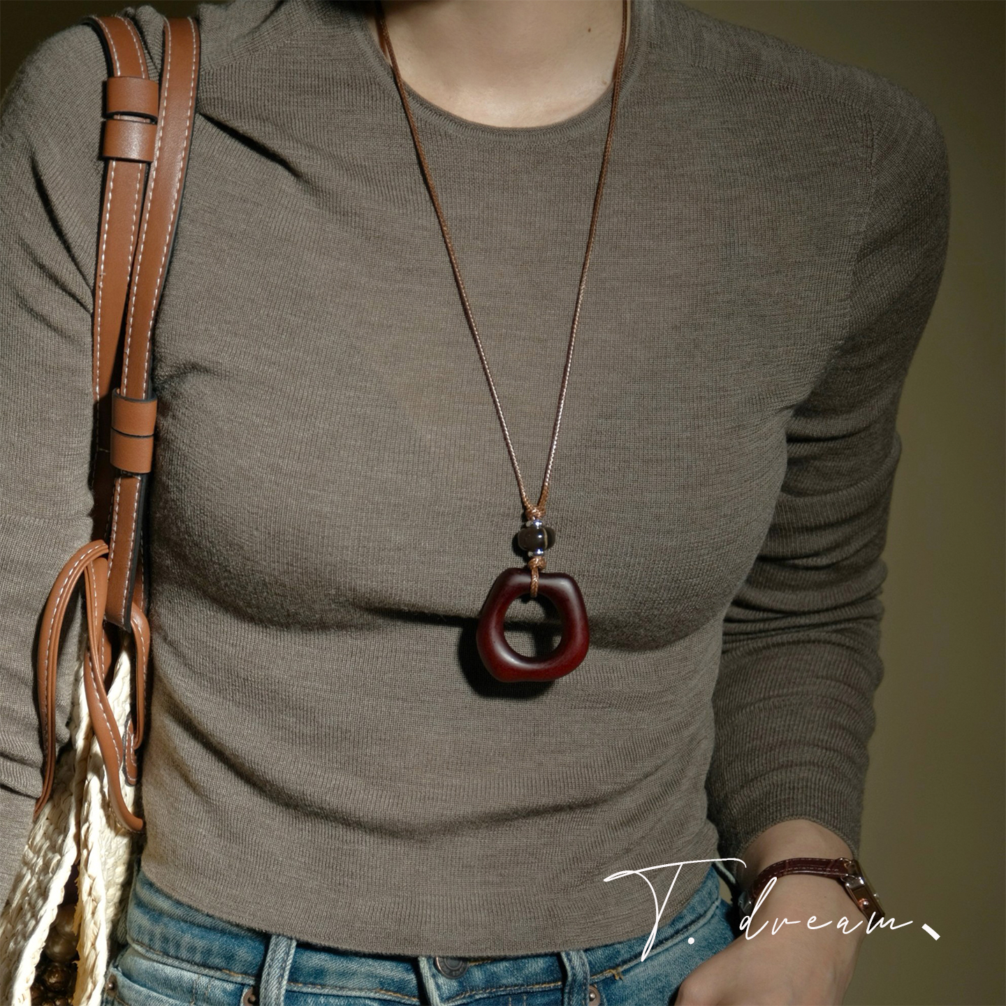 nicedream几何设计感皮绳毛衣链