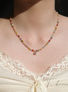仲夏夜之梦彩虹色串珠锆石项链